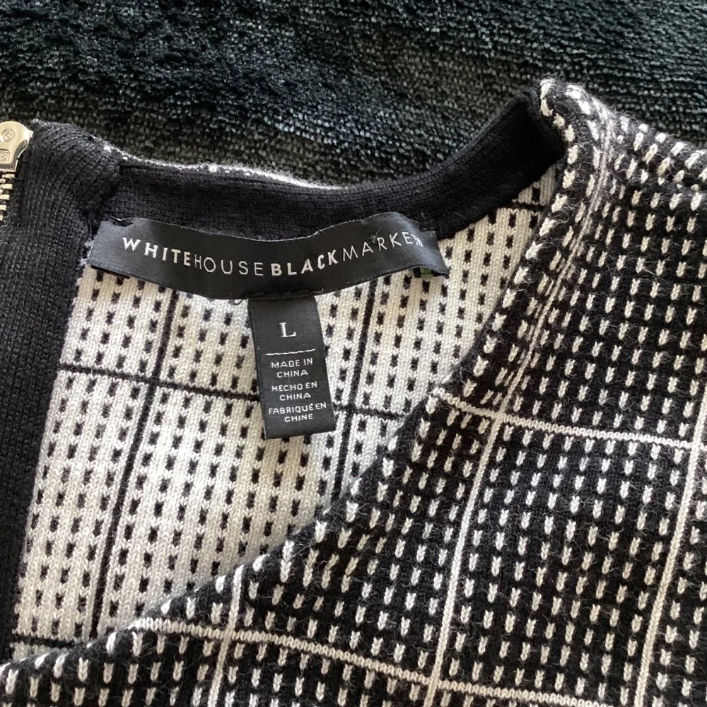 WHBM women’s, white/ black check, L, peplum, pullover, 1/4 zipper, sleeveless - Picture 3 of 7